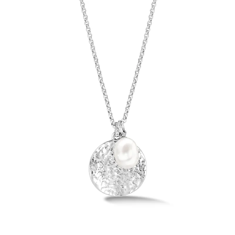 Men's Hammered Disc & White Freshwater Pearl Pendant