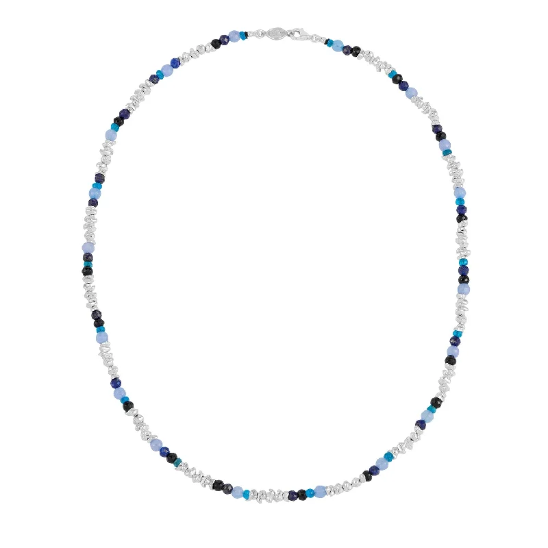 Men's Jagged Nugget & Blue Gemstone Necklace