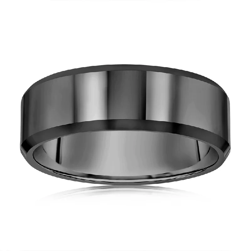 Polished Silver And Black 8mm Tungsten Ring