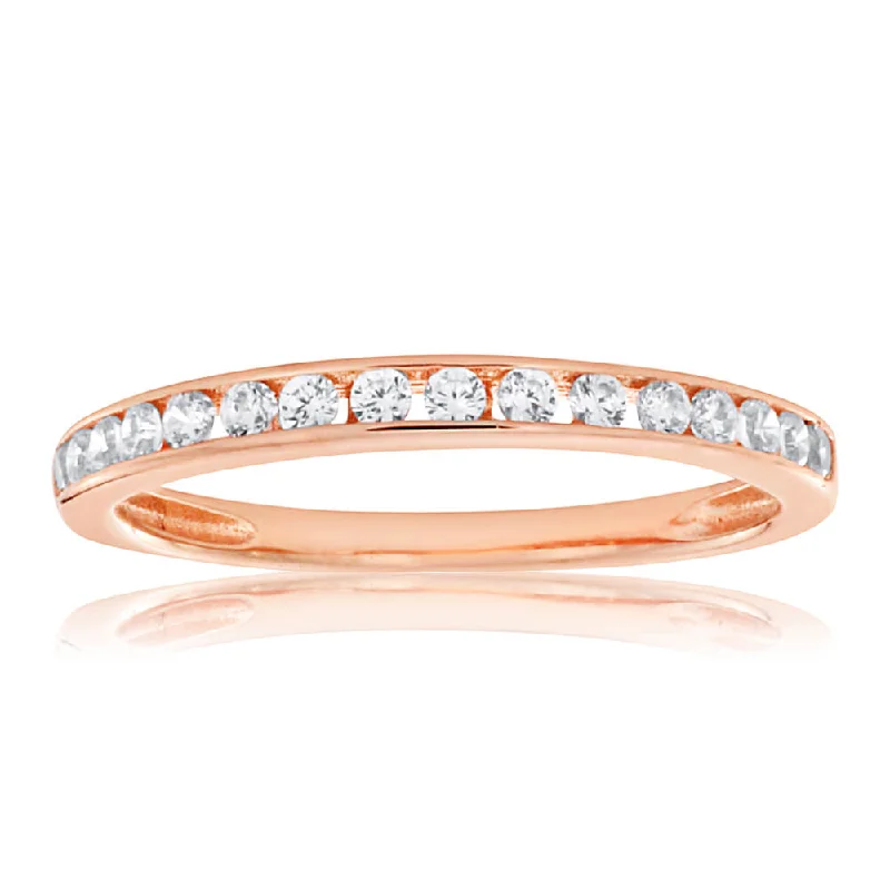 Rose Gold Plated Sterling Silver Cubic Zirconia Channel Set Ring