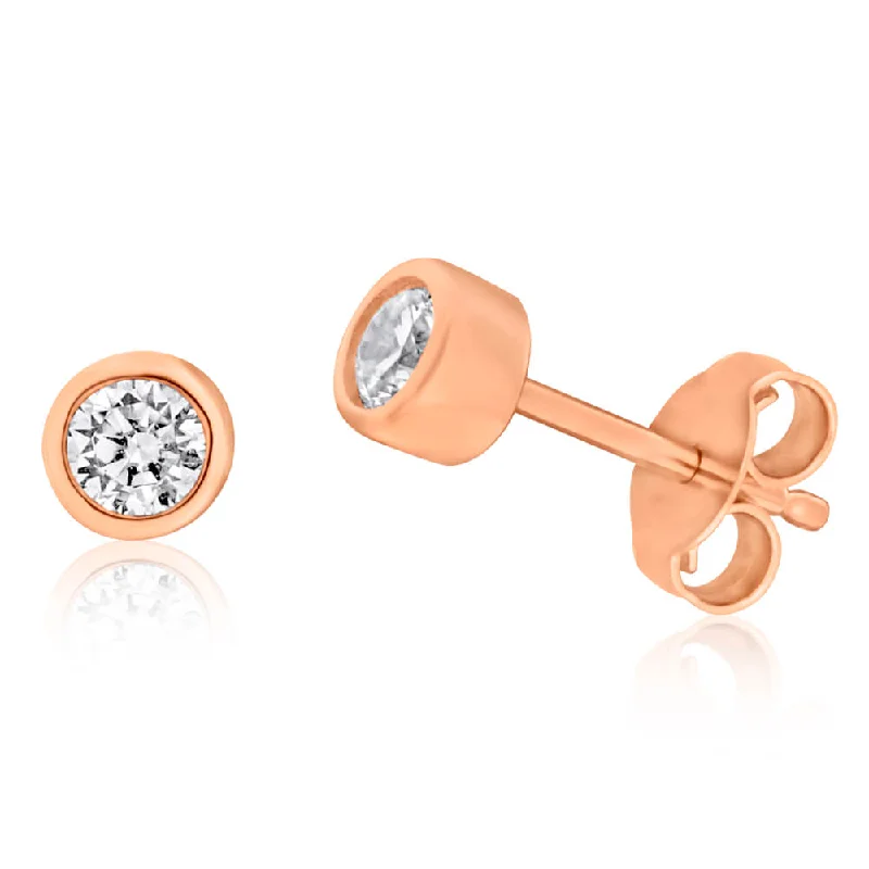 Rose Gold Plated Sterling Silver Zirconia Bezel Stud Earrings