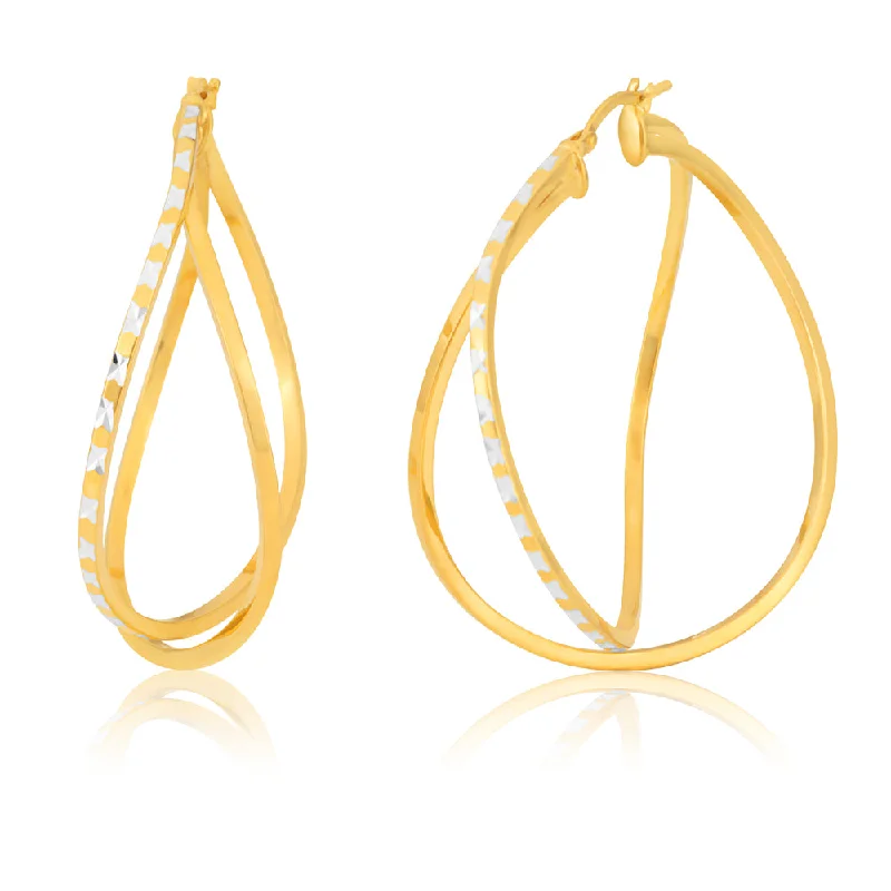 Silverfilled 9ct Two-Tone Diamond-Cut Fancy 40mm Hoop Earrings