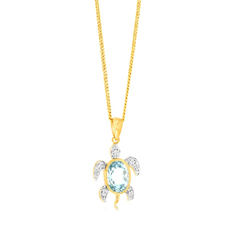 Sky Blue Topaz Tortoise Pendant in 5 Diamonds