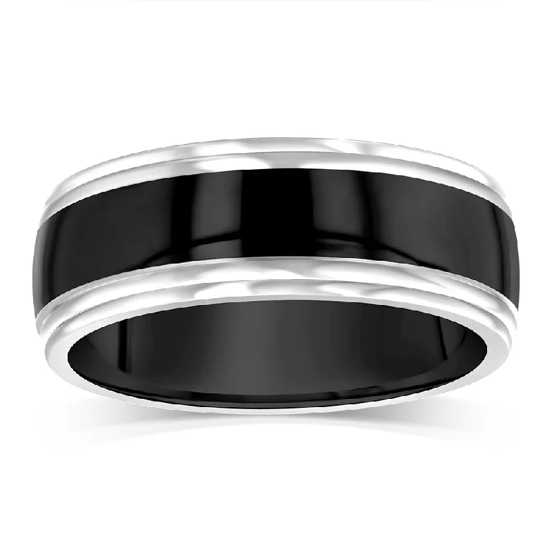 Stainless Steel Black Stripe Two Tone Ring