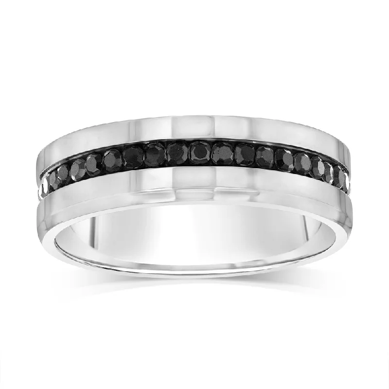 Stainless Steel Black Zirconia Channel Ring