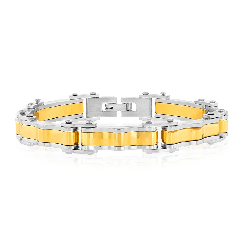 Stainless Steel Gold And Silver Hinged 21cm Bracelet