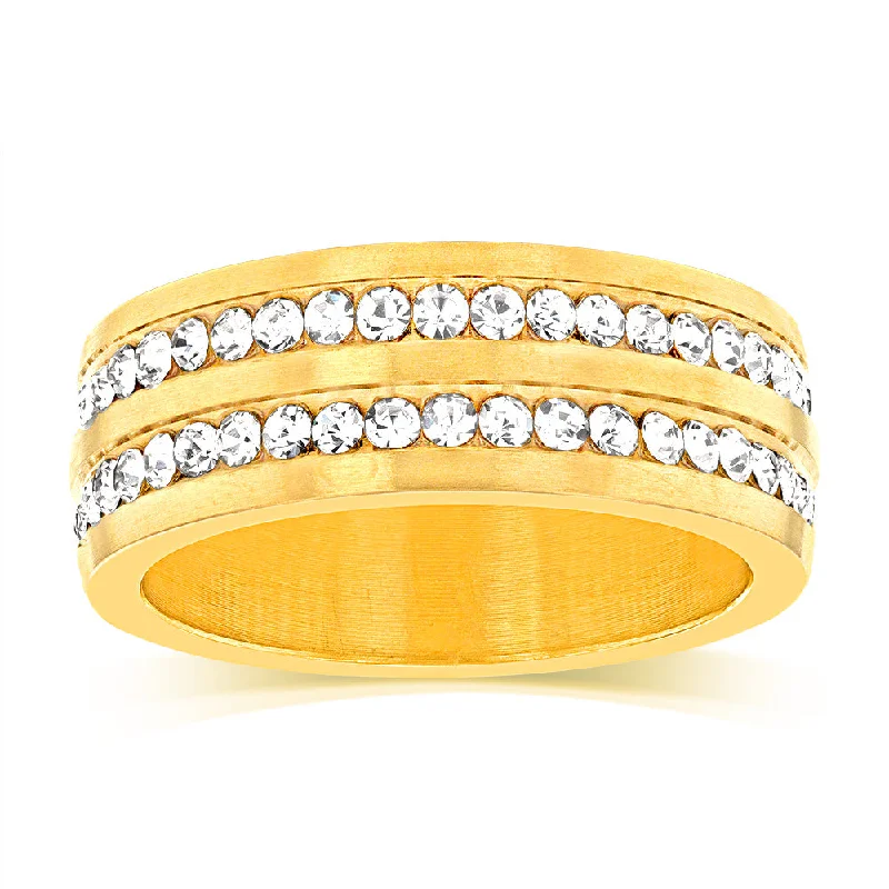 Stainless-Steel Gold-Plated Zirconia Double Channel Ring