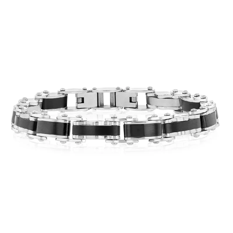 Stainless Steel Multi Tone Silver And Black Hinged 21cm Bracelet