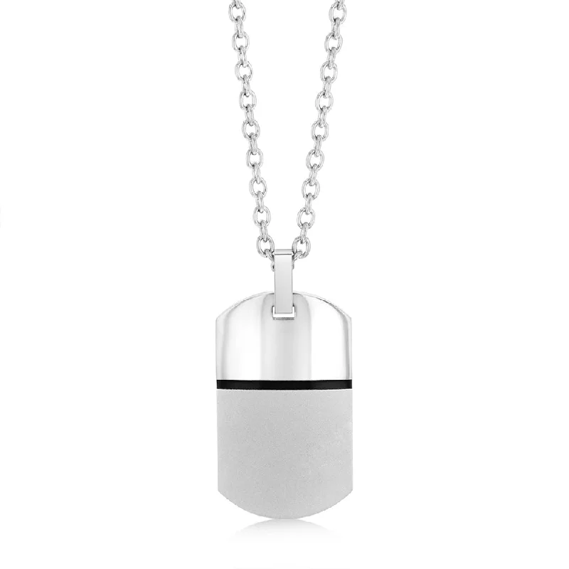 Stainless Steel Polished And Matt Texture Dog Tag Pendant On Chain