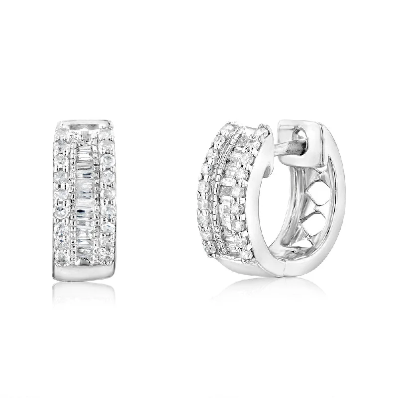 Sterling Silver 1/5 Carat Hoop Earrings with 60 Natural Round and Tapered Diamonds