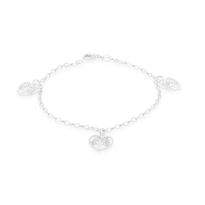 Sterling Silver 19cm Tree of Life Heart Charm Bracelet