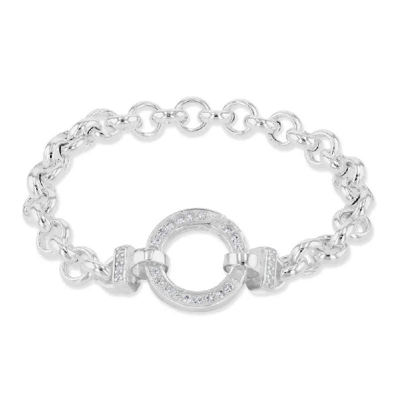 Sterling Silver 19cm Zirconia Fancy Boltring Belcher Bracelet