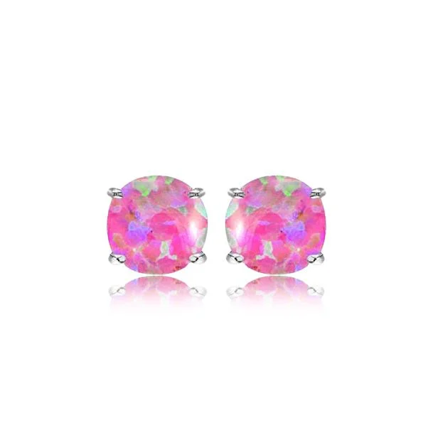 Sterling Silver 6mm Simulated 4 Claw Pink Opal Stud Earrings