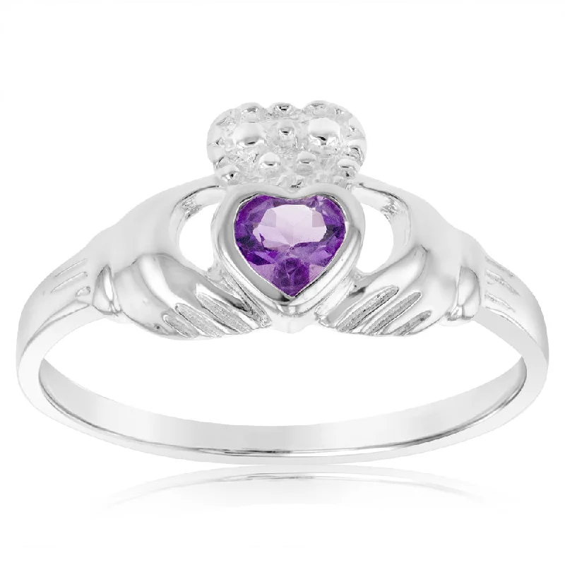 Sterling Silver Amethyst Claddagh Ring