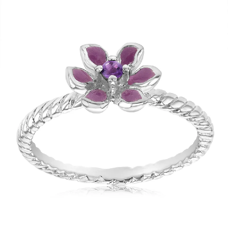 Sterling Silver Amethyst Flower Ring