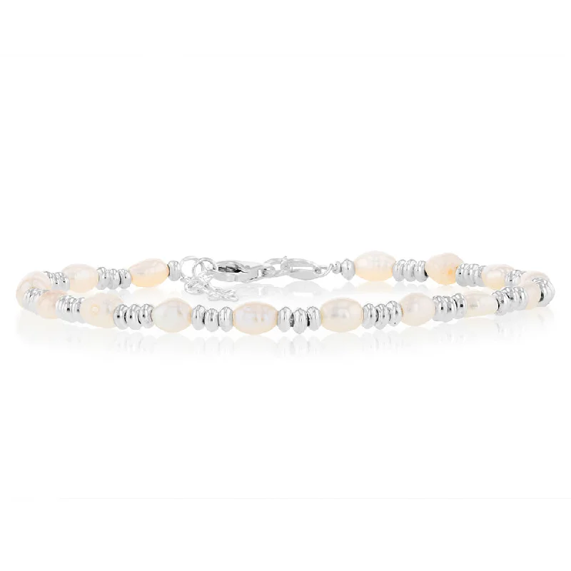 Sterling Silver Beads And Fresh Water Pearls 17+3cm Bracelets