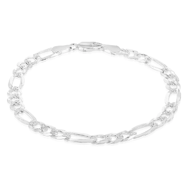 Sterling Silver Beveled Fancy 1:3 Figaro 140 Gauge 19cm Bracelet