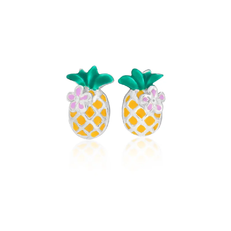 Sterling Silver Coloured Pineapple Stud Earrings