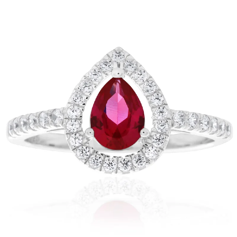 Sterling Silver Created Ruby and Zirconia Set Ring *Resize 1-2 Sizes Up*