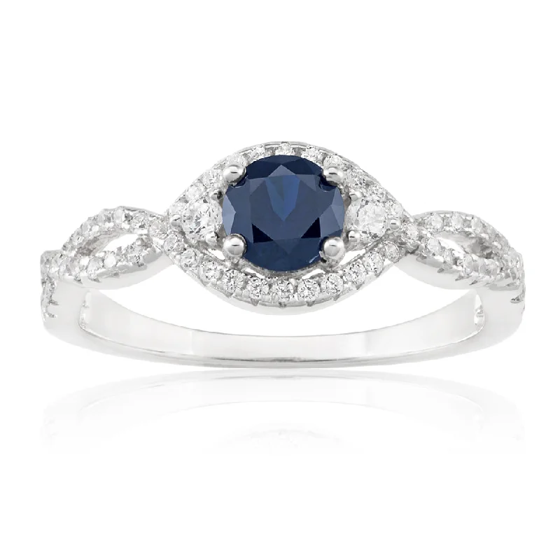 Sterling Silver Created Sapphire and Zirconia Ring