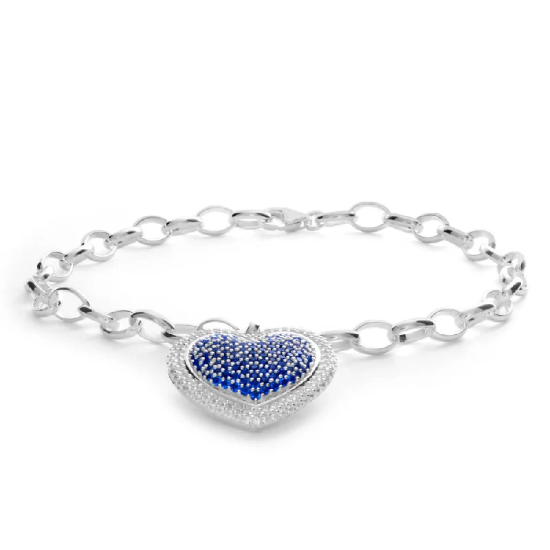 Sterling Silver Created Sapphire + Cubic Zirconia Bracelet