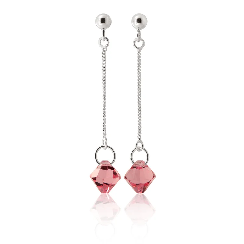 Sterling Silver Crystal Pink Bead Drop Earrings