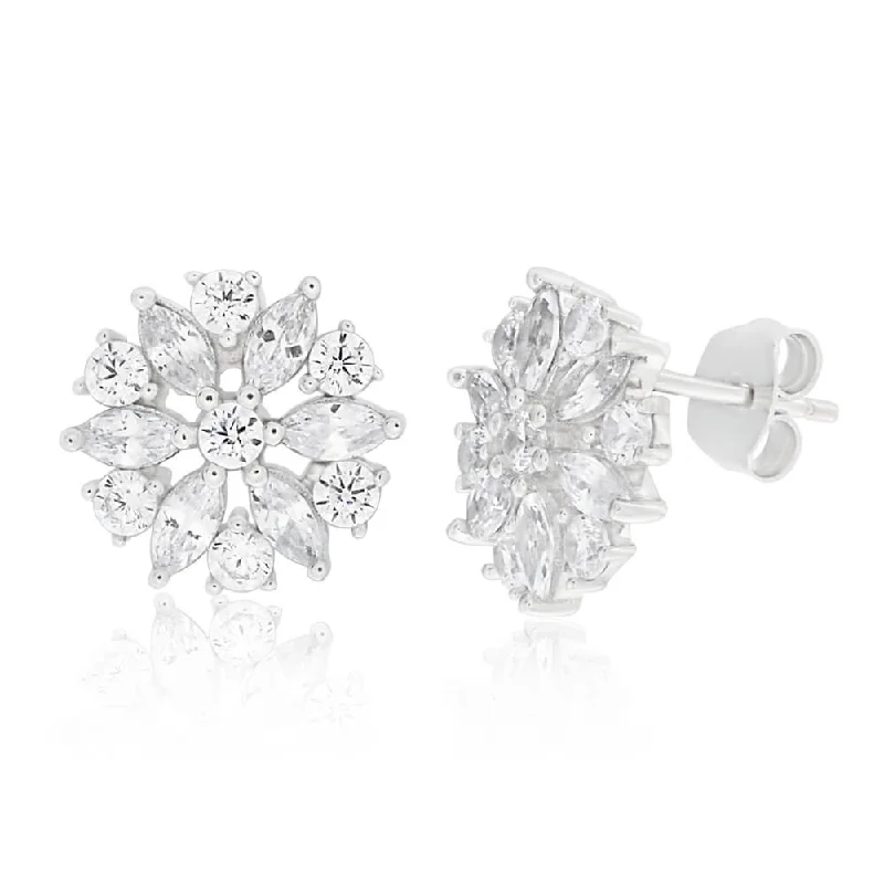 Sterling Silver Cubic Zirconia Cluster Stud Earrings