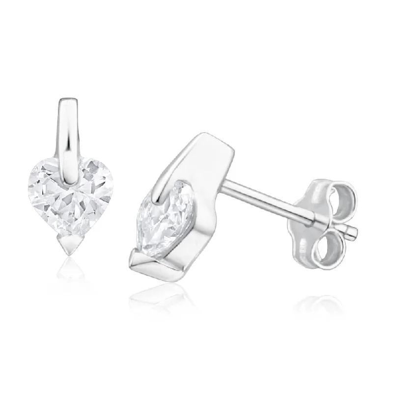 Sterling Silver Cubic Zirconia Heart 4mm Stud Earrings