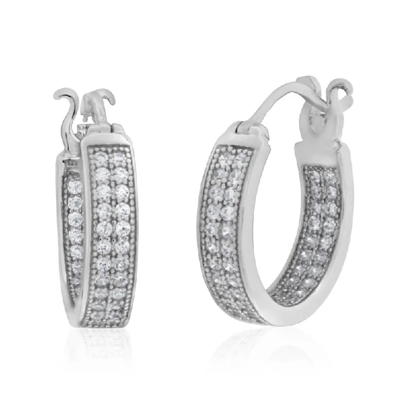 Sterling Silver Cubic Zirconia Pave Hoop Earrings