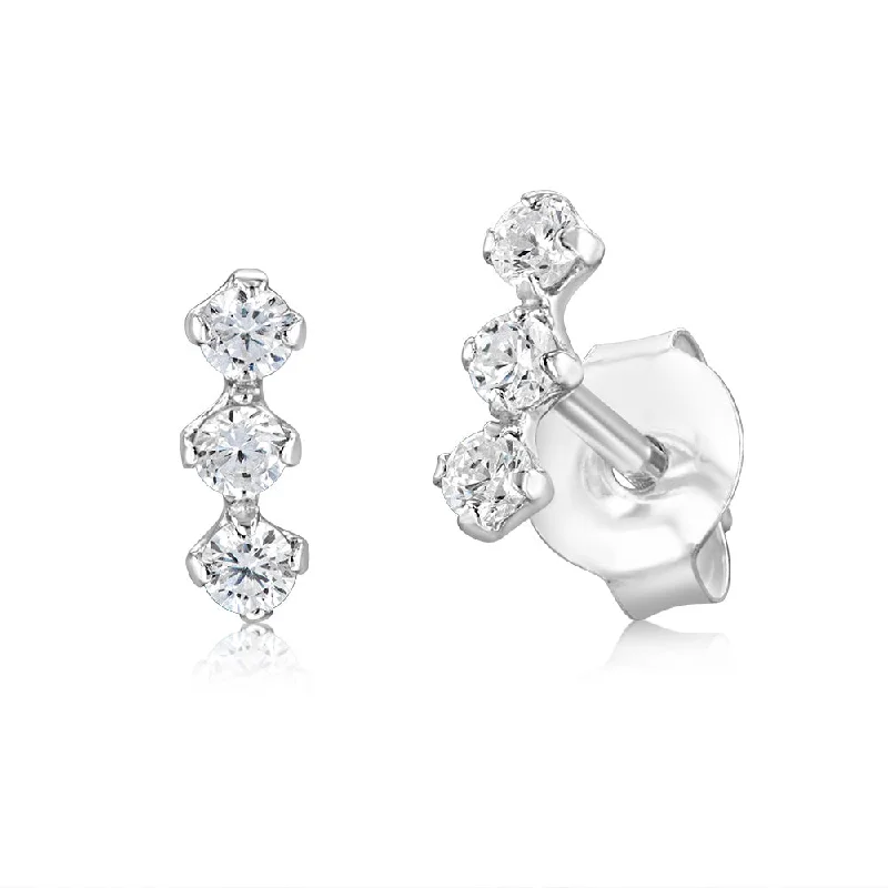 Sterling Silver Cubic Zirconia Triple Hexagon Stud Earrings