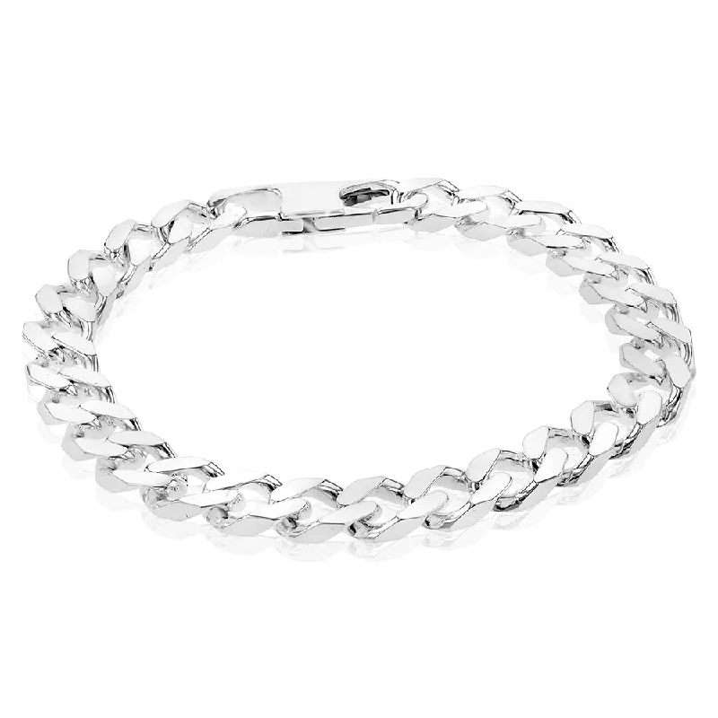 Sterling Silver Curb Bevelled 21cm Bracelet