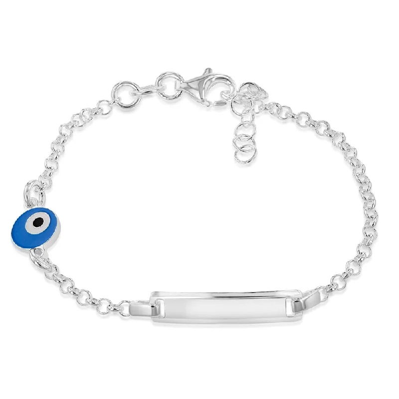 Sterling Silver Evil Eye ID 16cm Kids Bracelet