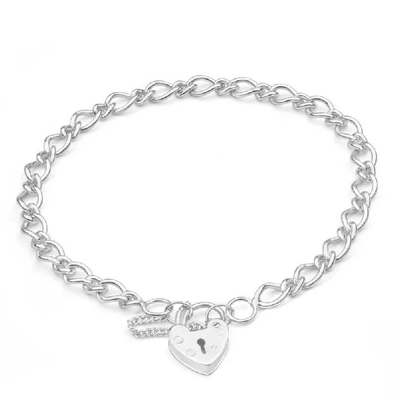 Sterling Silver Figaro 1:1 Padlock Bracelet