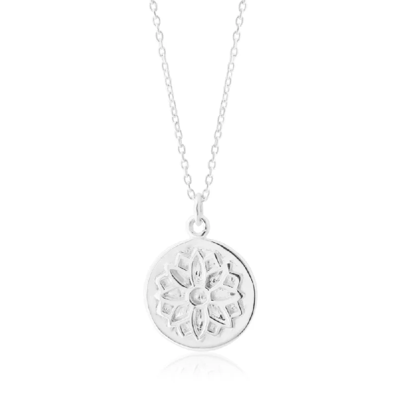 Sterling Silver Flower Disc Pendant on Chain