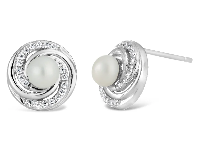 Sterling Silver Freshwater Pearl and Zirconia Stud Earrings