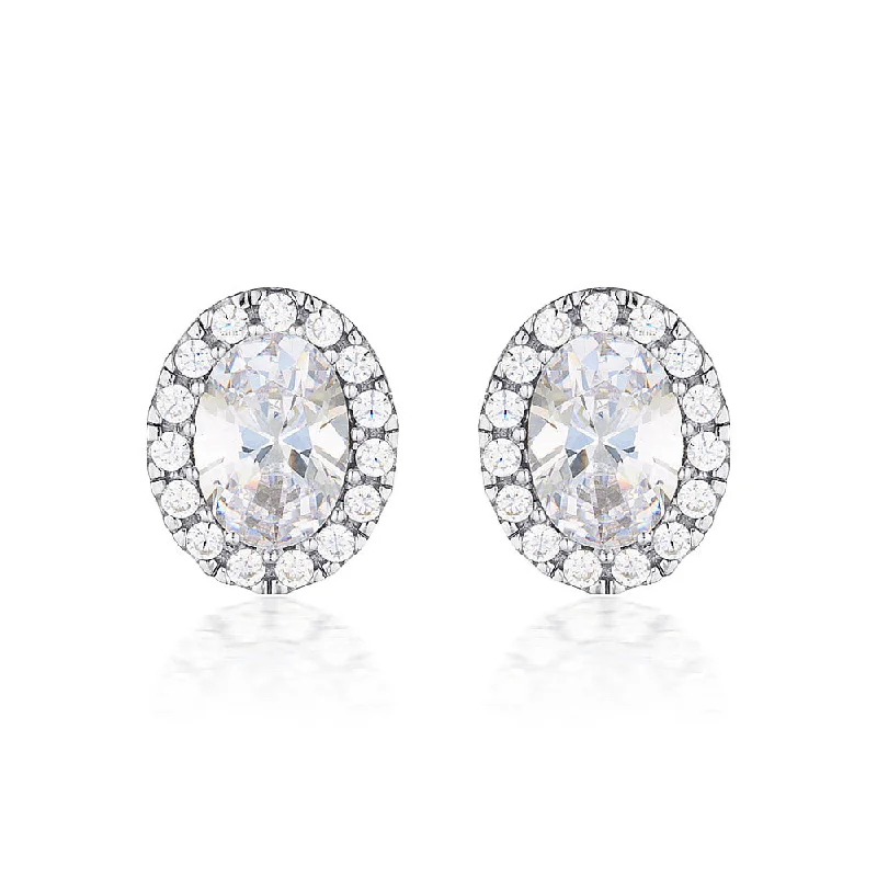 Sterling Silver Georgini Zirconia Halo Oval Stud Earrings