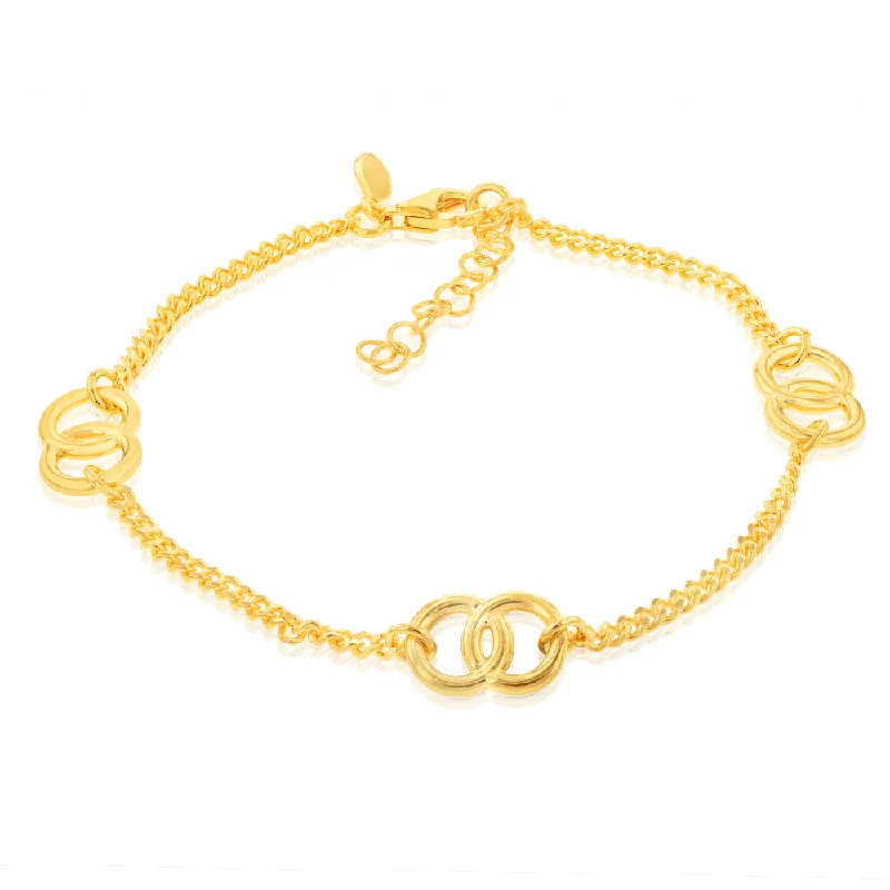 Sterling Silver Gold Plated Connected Circle 20cm Bracelet