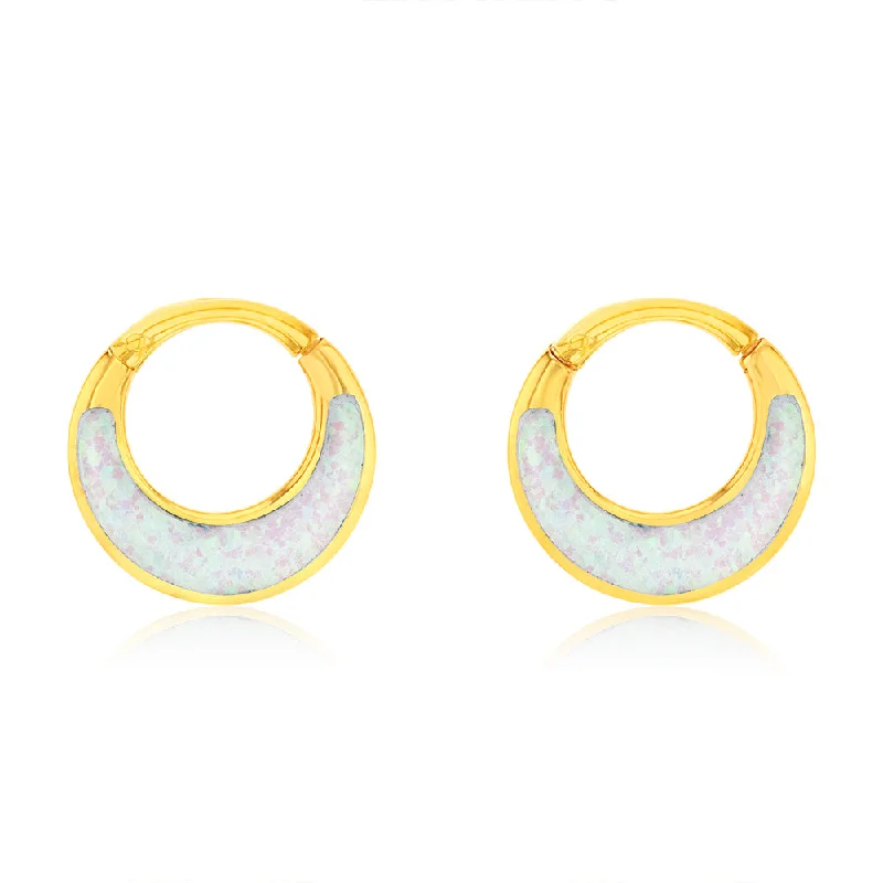 Sterling Silver Gold Plated Fancy Created Opal Hoop Earrings