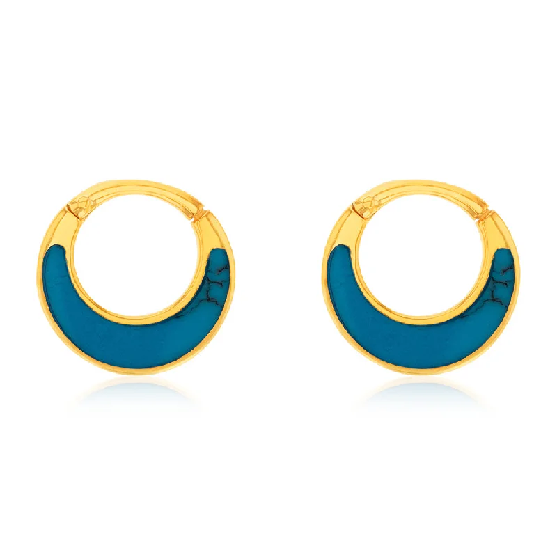 Sterling Silver Gold Plated Fancy Natural Turquoise Hoop Earrings