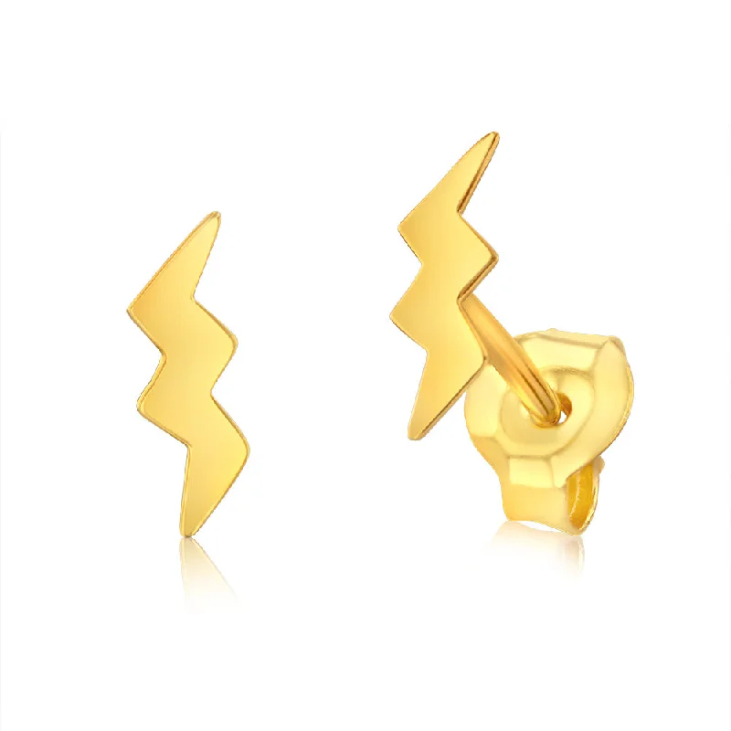 Sterling Silver Gold Plated Lightning Bolt Stud Earrings