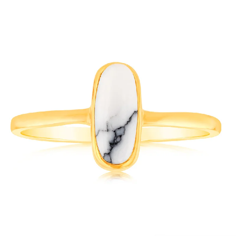 Sterling Silver Gold Plated Natural Howlite Ring