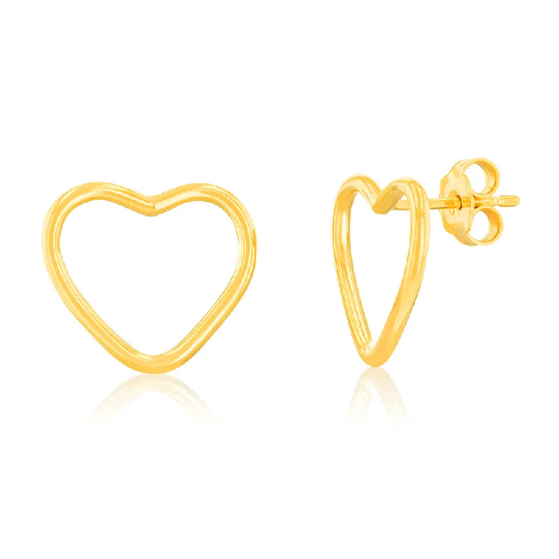 Sterling Silver Gold Plated Open Heart Stud Earrings