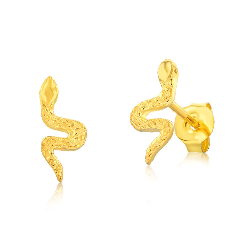 Sterling Silver Gold Plated Patterned Snake Stud Earrings