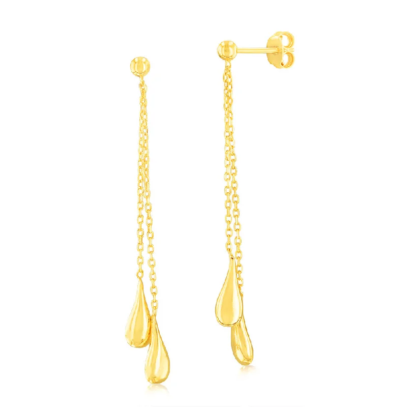 Sterling Silver Gold Plated Polished Double Tear Drop Earrings