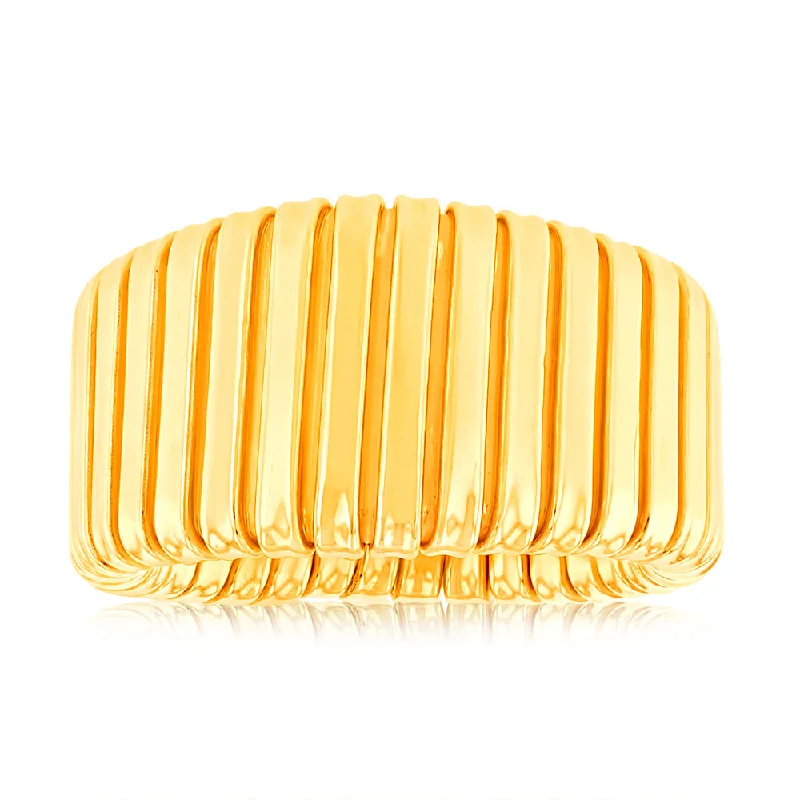 Sterling Silver Gold Plated Polished Ribbed Ring