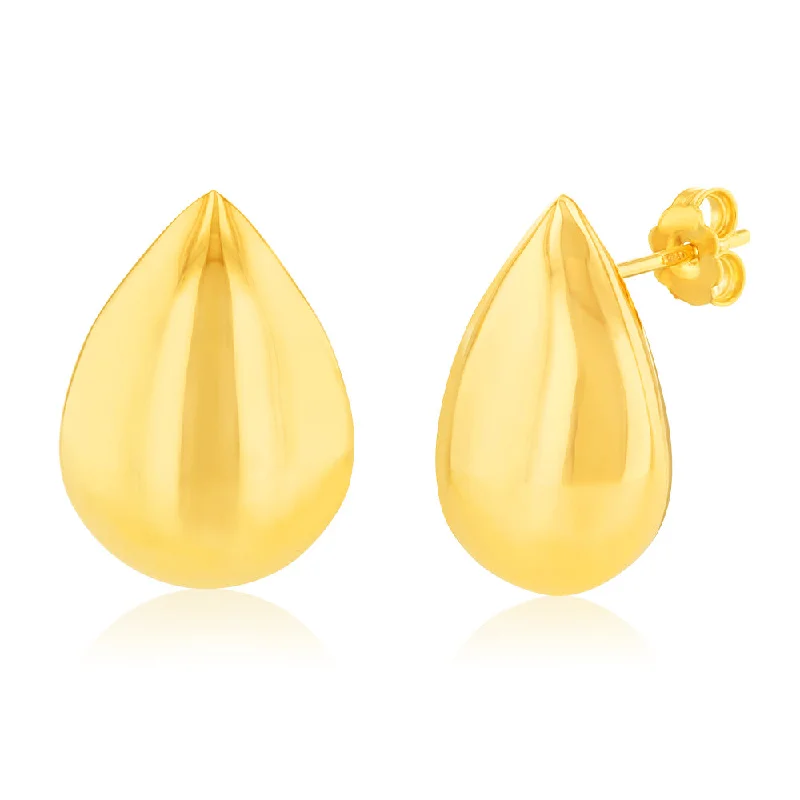 Sterling Silver Gold Plated Polished Tear Drop Stud Earrings