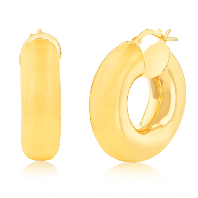 Sterling Silver Gold plated Polished Tube 10mm Hoop Earrings