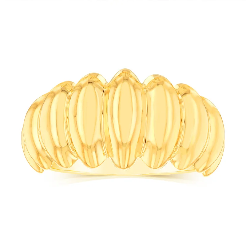 Sterling Silver Gold Plated Ribbed Polished Fancy Ring