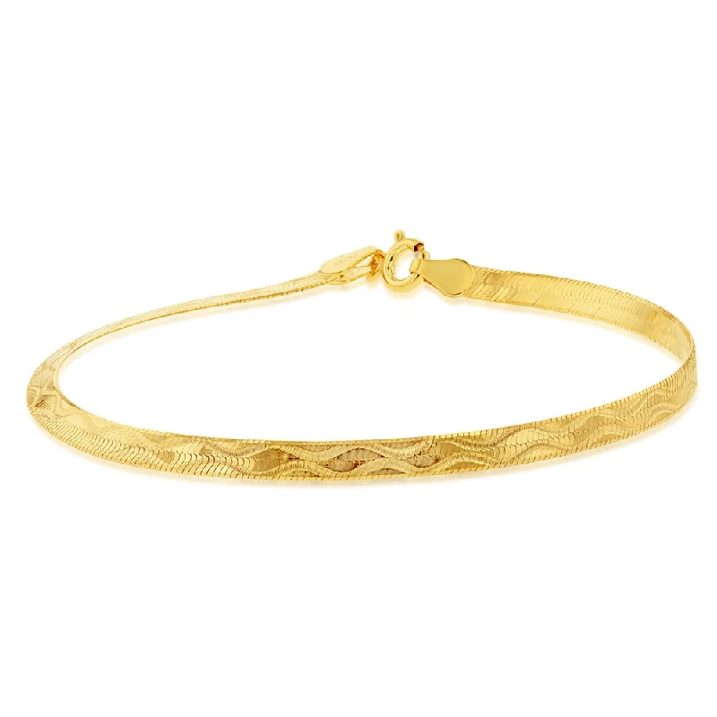 Sterling Silver Gold Plated Textured 4mm Herringbone 19cm Bracelet