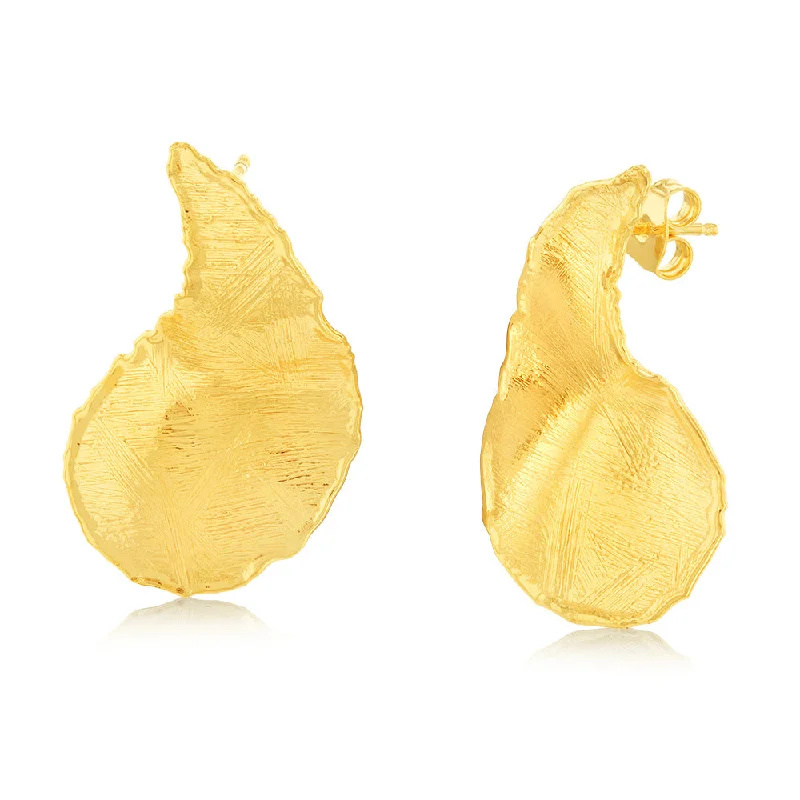 Sterling Silver Gold Plated Textured Inverted Comma Stud Earrings